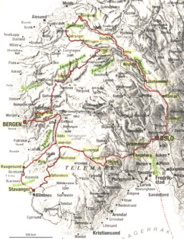 Karte Norwegenreise 1991