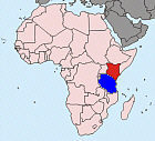 Karte von Afrika, Kenya rot markiert, Tanzania blau markiert