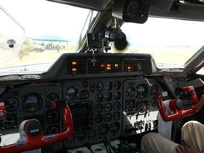 Das Cockpit unseres Flugzeuges in der Maasai Mara