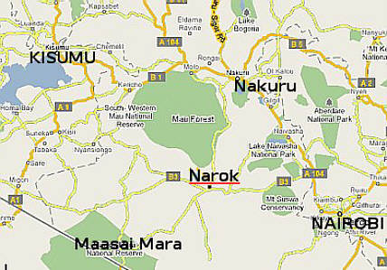 Detailkarte Mara - Narok - Nairobi